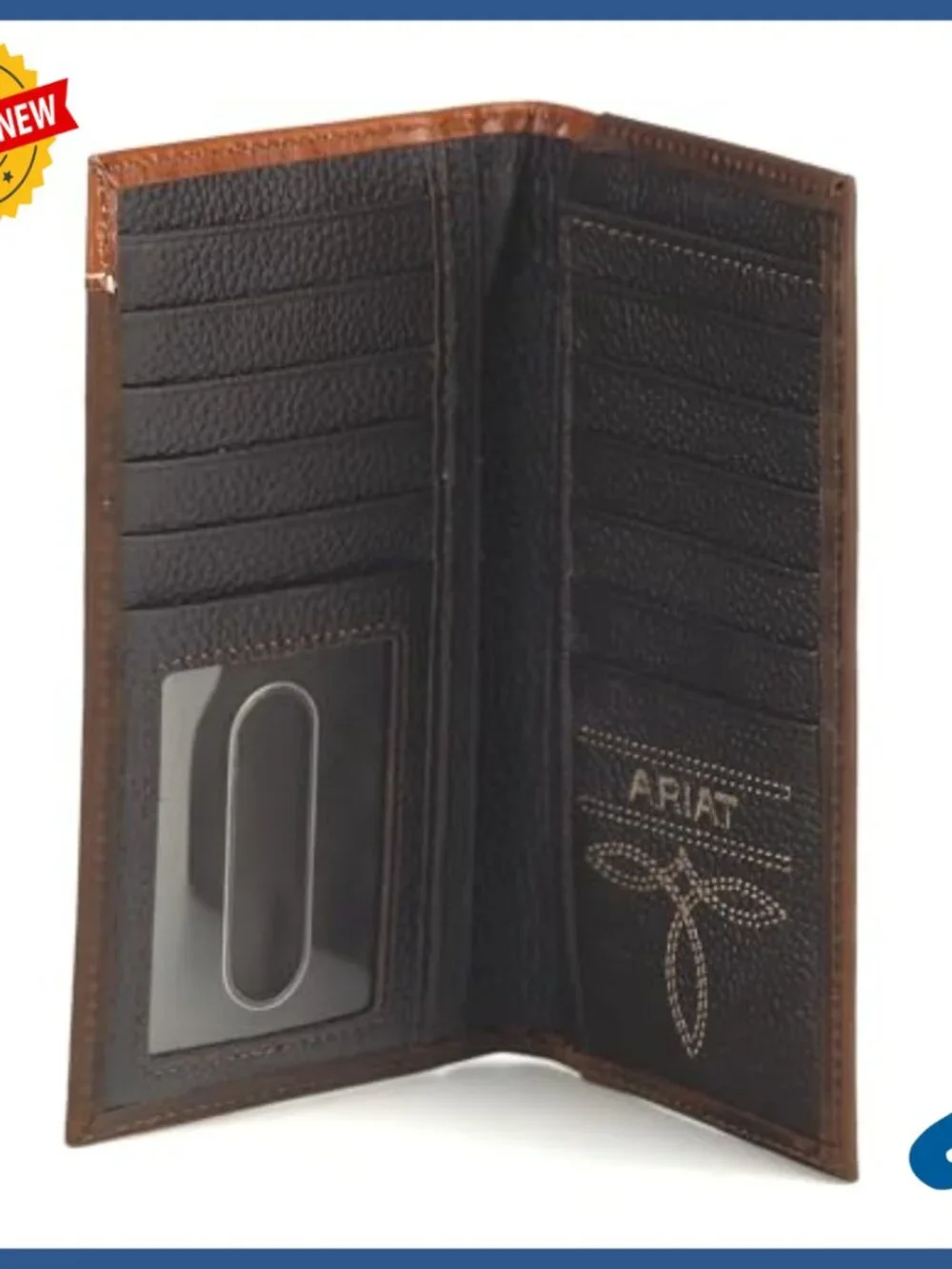 Genuine Leather Western Bifold Wallet with Stud Trim and ID Window